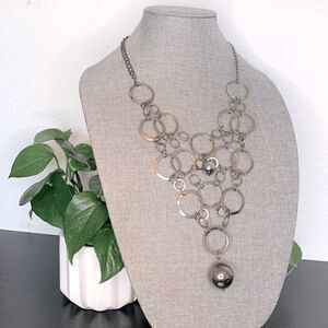 Long Metallic Circle Unique Statement Necklace